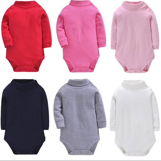Newborn Baby Girls Long-Sleeve Cotton High-Necked Bodysuit 9-24M Winter Autumn Solid Onesie Color Jumpsuit Onesies Girl Playsuit