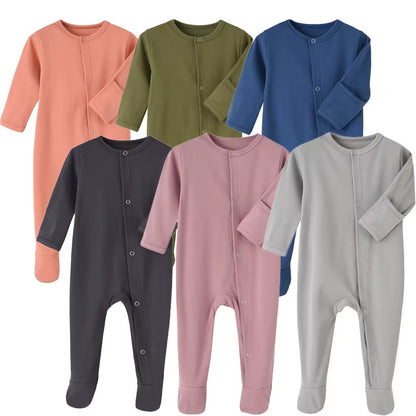 Organic Cotton Baby Rompers Footed Sleep and Play Autumn Winter Full Sleeve Jumpsuit Infant Footies Solid Color Bottoming Cloth
