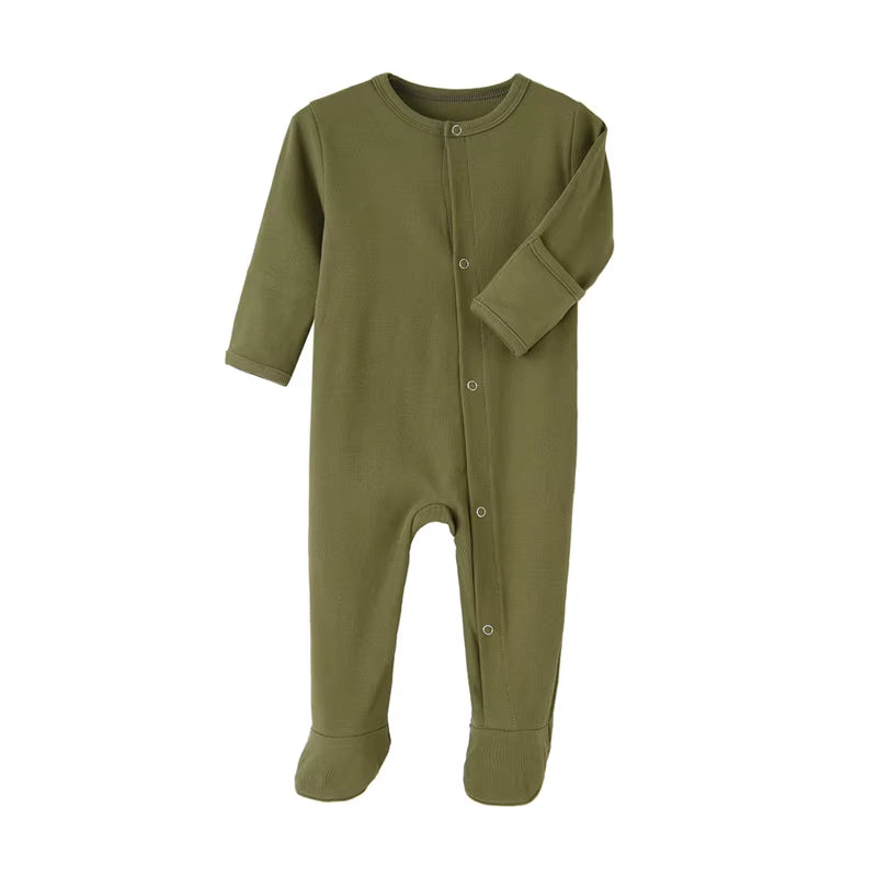 Organic Cotton Baby Rompers Footed Sleep and Play Autumn Winter Full Sleeve Jumpsuit Infant Footies Solid Color Bottoming Cloth