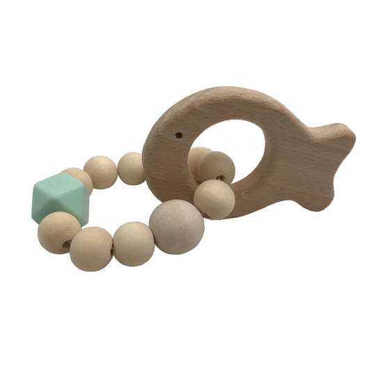 Kissteethe Wooden Baby Bracelet Animal Shaped Jewelry Teething for Organic Wood Silicone Beads Rattle Stroller Accessories Toys