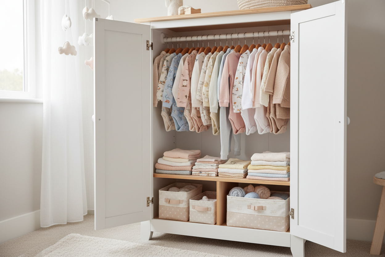 billede af en baby gaderobe med tøj i 