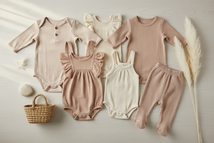lav et billede af baby tøj i nude farver 