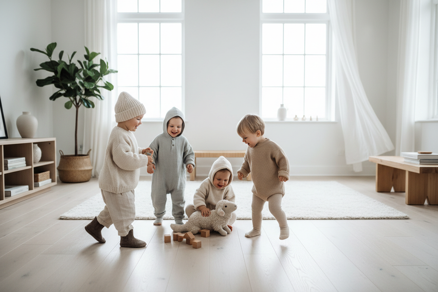 lav et billede afbørn der leger i flotte stilrene outfits